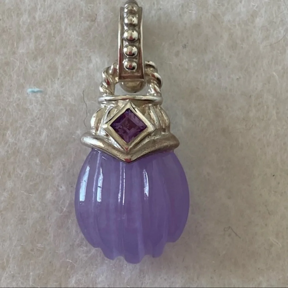 Judith Ripka 925 Sterling Silver Purple Amethyst Beaded Medallion Cord Necklace